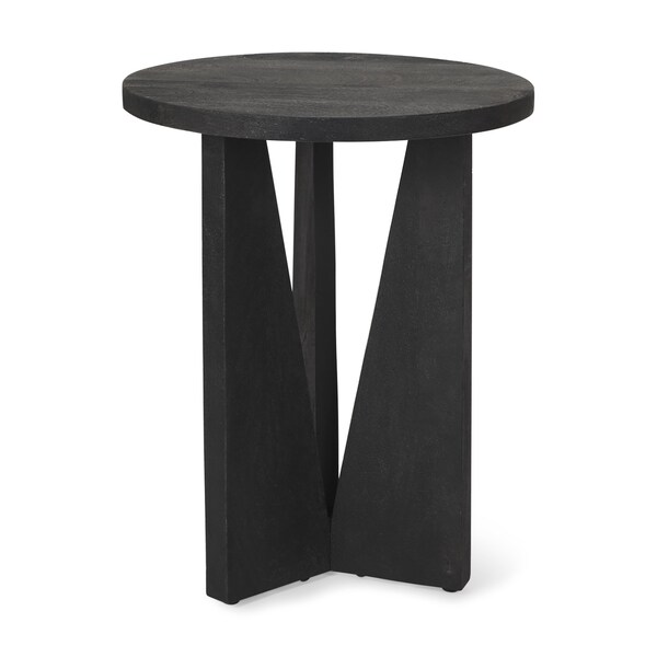 Homeroots 18" Black Solid Wood and Wood Tray Table 605382 - main