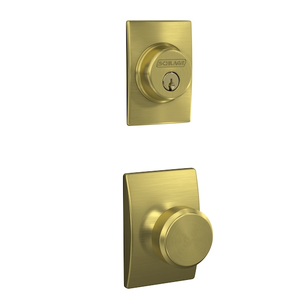 Schlage Residential Bowery Knob with Century Rose Interior Active Trim with 12326 Latch and 10269 Strikes Satin F59BWE608CEN - main