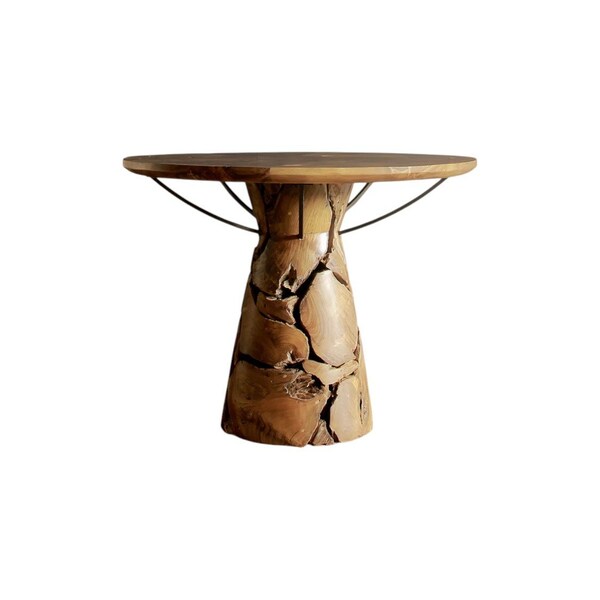 Homeroots 39" Natural Reclaimed Wood Pedestal Base Round Top Dining Table 716283 - main
