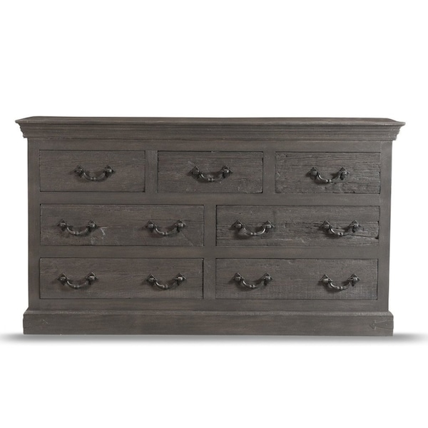 Homeroots 64" Gray Solid Wood Seven Drawer Double Dresser 554674 - main