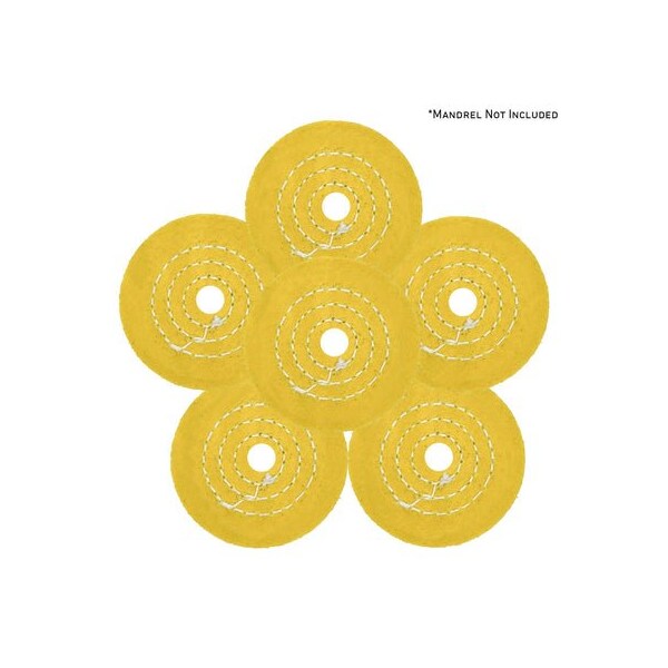 Renegade Products Usa Mini Buffing Wheels, 1/2" Arbor Hole, Yellow Mini Buff Pack, 20-Ply, 1/4" Thick, 3 Inch, 6PK FCV3X20PYT-1/2AH-6PK - main