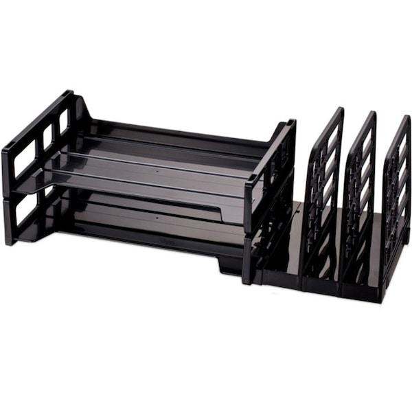 Officemate Letter Tray/File Holder, Black, Plastic, 19 1/2 in W, 9 in L, 7 1/4 in H, 9" D 26152 - main