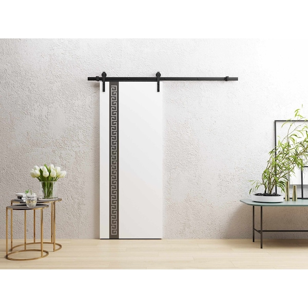 Sartodoors Barn Door 42 x 84 inches, Planum 0333 White Silk with Black Inserts and Frosted Glass, 8FT Rail Tra PLANUM0333BD-B-WS-4284 - main