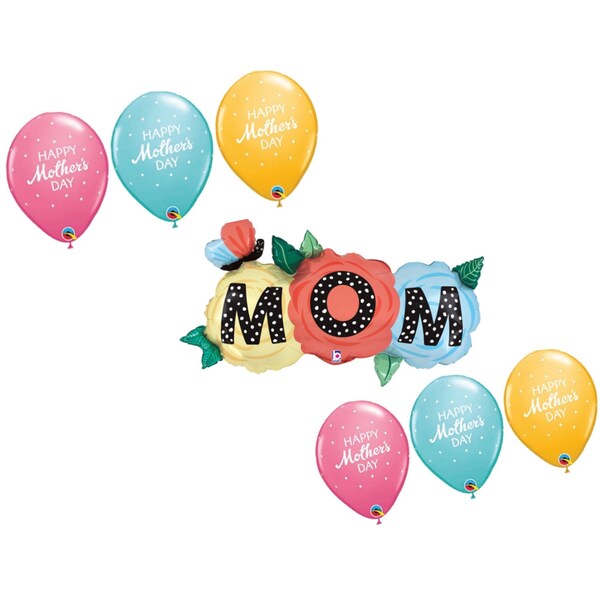 Loonballoon Mother's Day Theme Balloon Set, 47 Inch Mom Butterfly Flowers Balloon and 6x Latex Balloons 97774 - main