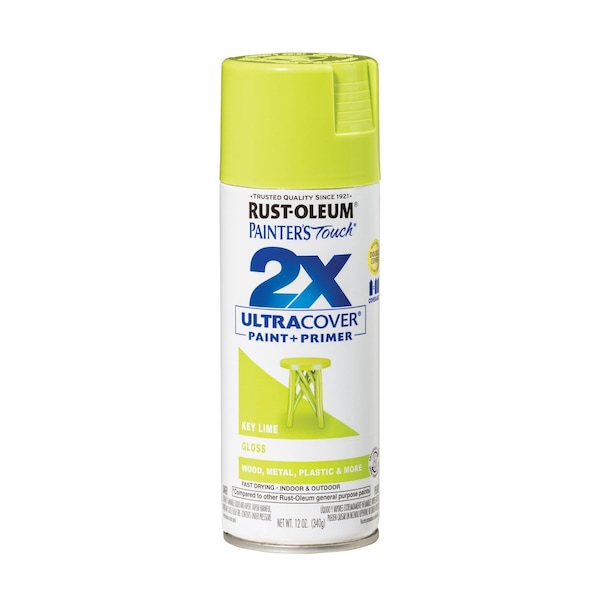 Rust-Oleum Painter's Touch 2X Ultra Cover Spray Paint, Key Lime, Gloss, Solvent, 12 Oz 334036 - main
