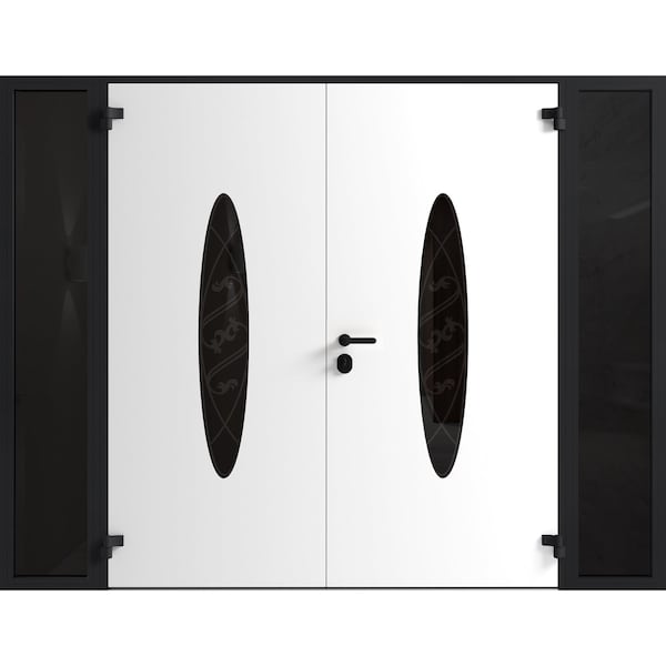 Vdomdoors Front Exterior Prehung Aluminum Double Doors Ronex1277 Black Enamel Mirrored Clear Glass 2 RONEX1277DEXD-BLK-W14+72+14xH96-RH-O - main