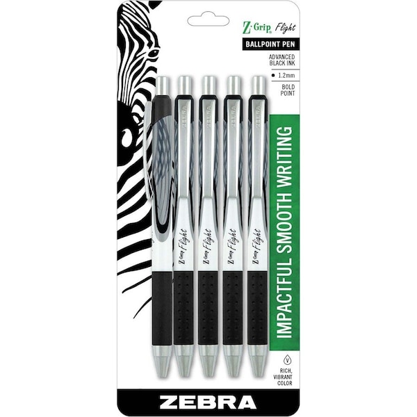 Zebra Pen Z-Grip Flight Retractable Ballpoint 1.2mm Black 5pk 21915 - main