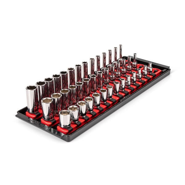 Tekton 1/4 Inch Drive Shallow, Semi-Deep, and Deep 6-Point Socket Set with Rails and Trays, 42pc (4-15 mm) SHD90120 - main