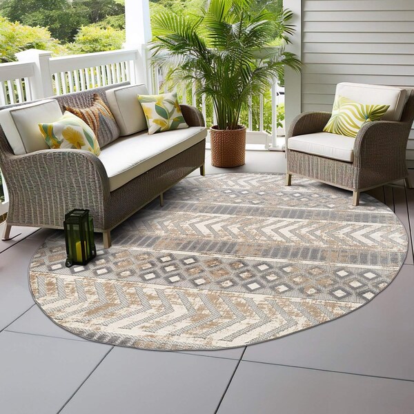 World Rug Gallery Distressed Geometric Indoor/Outdoor Area Rug 8 ft Round Beige 8019BEIGE8RND - main