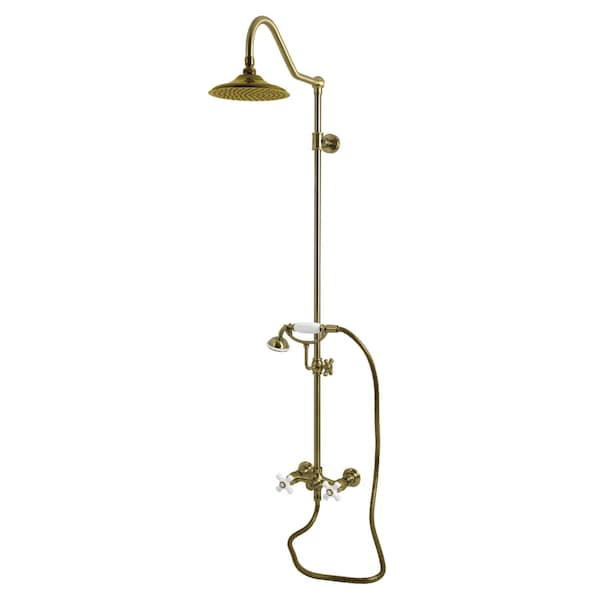 Kingston Brass Wall Mount Rain Drop Shower System with Hand Shower, Antique Brass CCK3663PX - main