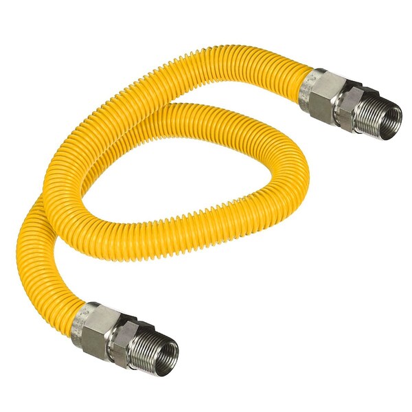 Flextron Gas Line Hose 3/8'' O.D.x24'' Len 3/8" MIP Fittings Yellow Coated Stainless Steel Flexible Connector FTGC-YC14-24G - main