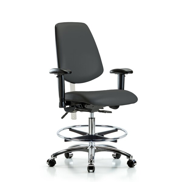 Blue Ridge Ergonomics Clean Room Chair Vin Med Ben Chair, Med, Bk, Gry, CL100, Adjustable Arms, 22" to 29" Height, Vinyl BR-NCR-VMBCH-MB-CR-T1-A1-CF-CC-8605 - main