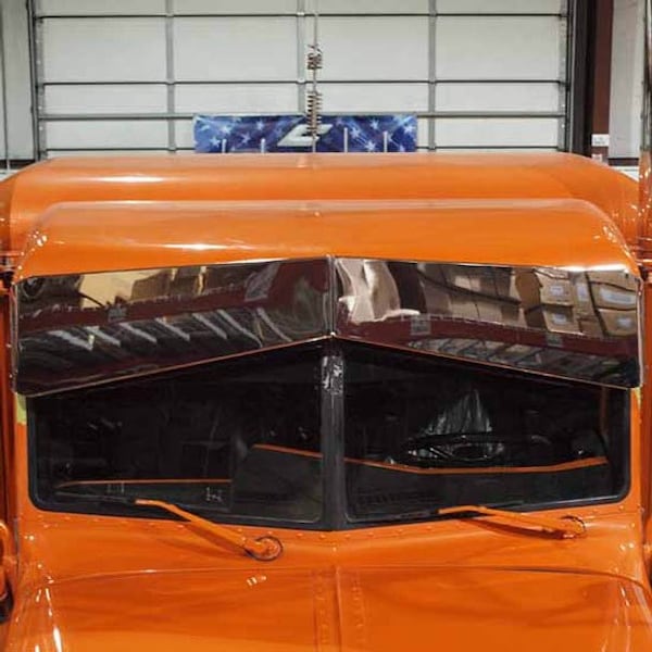 Ilc Replacement For Peterbilt 379 Year 2003 12 To 8In Chrome Ss Reverse Bowtie Visor WZ-EJTT-D - main