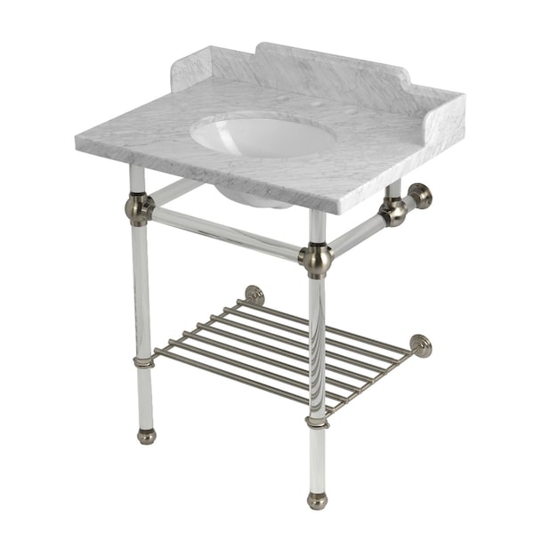 Kingston Brass 30-Inch Carrara Marble Console Sink with Acrylic Legs and Shelf, 8-Inch, 3-Hole LMS30MAB8 - main