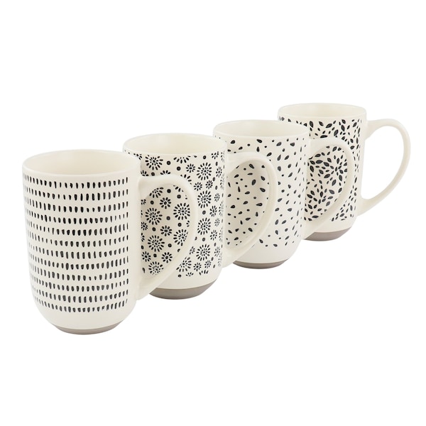 Mr. Coffee Dutton Springs 4 Piece 19 Ounce Stoneware Assorted Designs Mug Set in White 138966.01 - main