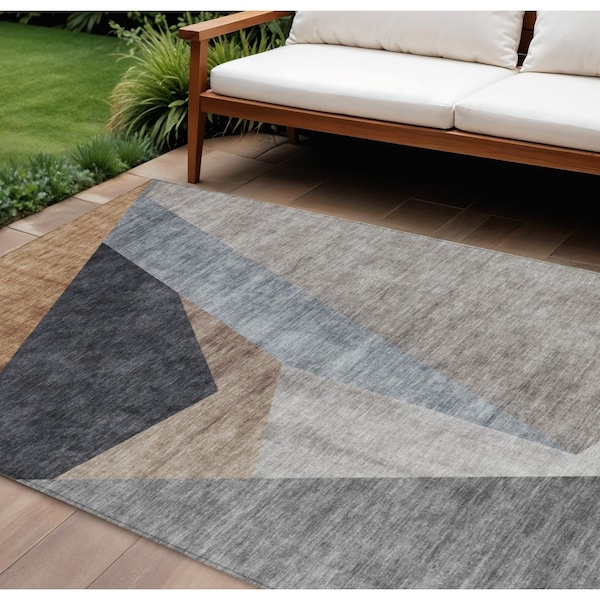 Homeroots 8' X 10' Taupe Beige And Gray Abstract Washable Indoor Outdoor Area Rug 582875 - main