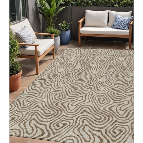 Homeroots 5' X 8' Beige And Brown Abstract Washable Indoor Outdoor Area Rug 599779 - main