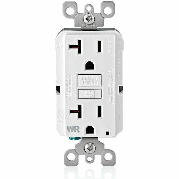 Leviton GFIRcptcl, 20A, 125VAC, Wht, Polycarbonate GFWR2-W - main