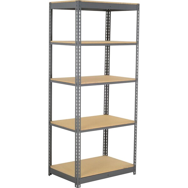Global Industrial 5 Shelf, Commercial Duty Boltless Shelving, Starter, 36"W x 12"D x 60"H, Wood Deck 255424 - main