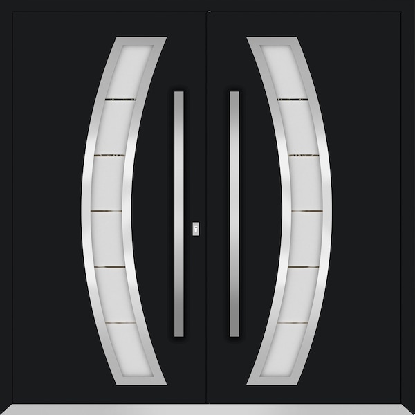 Vdomdoors Metal Double Doors Deux 6500 Black Enamel Frosted Glass Entry Modern Painted (W72xH96) Right hand I DEUX6500DEXD-BLK-W72xH96-RH-I - main