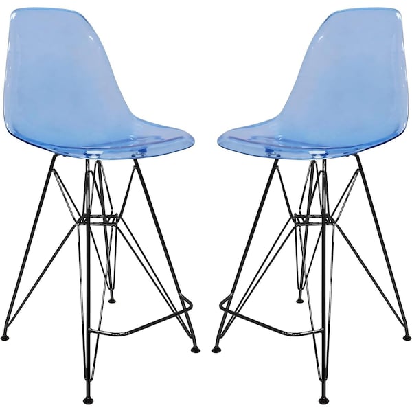 Leisuremod Cresco Acrylic Barstool - Modern ABS Plastic Counter Stool with Steel Legs & Footrest, 2PK CRBL-30TBU2 - main