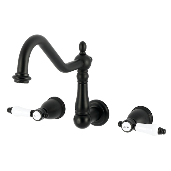 Kingston Brass Two-Handle Wall Mount Kitchen Faucet, Matte Black KS1280BPL - main