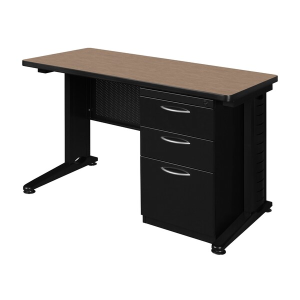 Regency Fusion Teachers Desk W/ Single Pedestal Drawer Unit, 48 in W X Wood, Metal, Noble Oak MSP4824NO - main