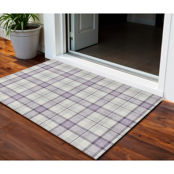 Homeroots 3' X 5' Lavender Purple And Gray Plaid Washable Indoor Outdoor Area Rug 601332 - main