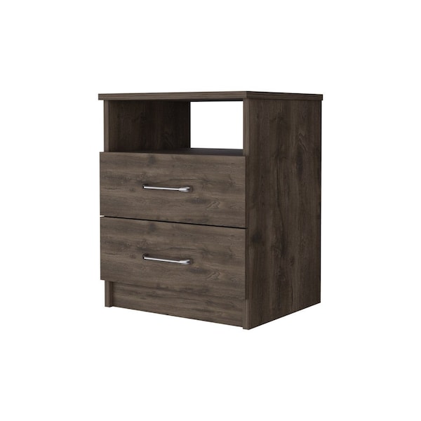 Homeroots 20" Brown Two Drawer Faux Wood Nightstand 534891 - main