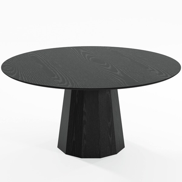 Homeroots 60" Black Solid Wood Pedestal Base Round Top Dining Table 721068 - main