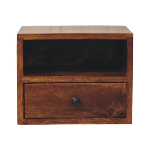 Homeroots 12" Chestnut Solid Wood Square One Drawer Floating Nightstand 653830 - main
