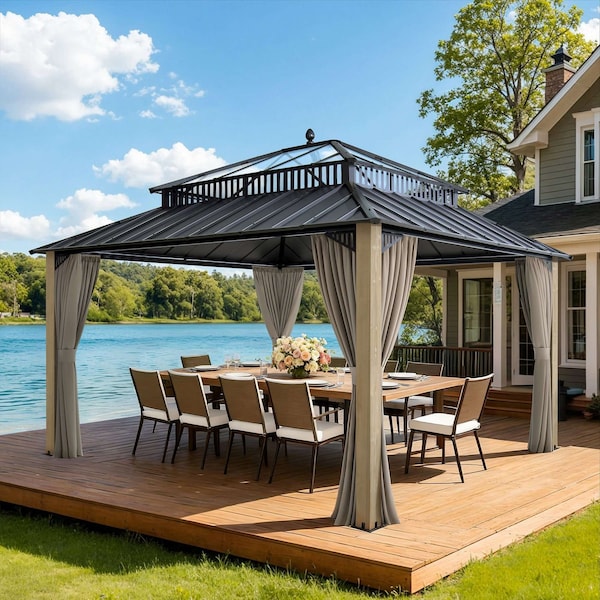 Sunjoy 14x12 Kingston PC Top Rectangular Gazebo Wood A10204387000 - main