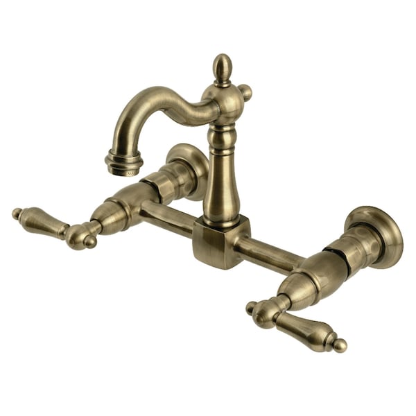 Kingston Brass Two-Handle Wall Mount Bridge Kitchen Faucet, Antique Brass KS2443AL - main