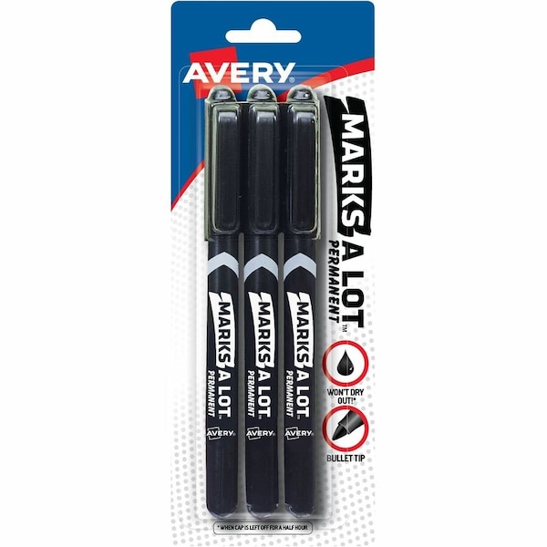 Avery Permanent Marker, Black, Fine Tip, 3 PK 29837 - main
