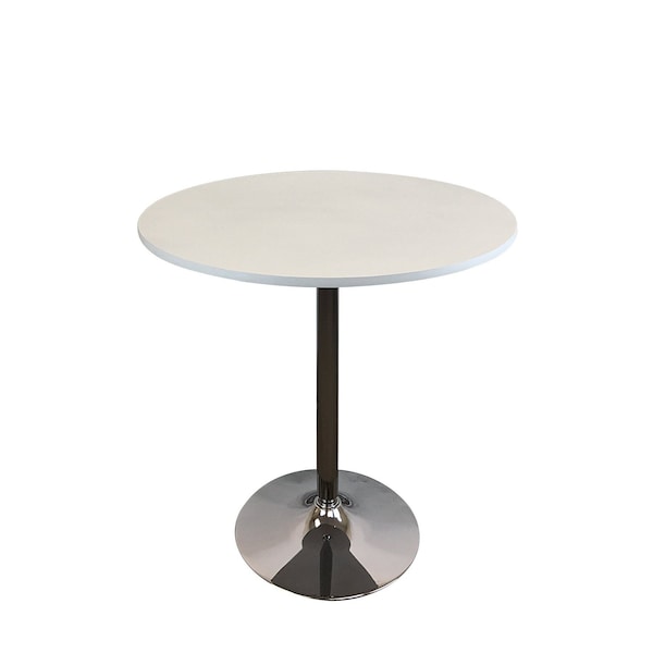 Homeroots 36" White and Silver Wood and Metal Pedestal Base Round Top Dining Table 555182 - main