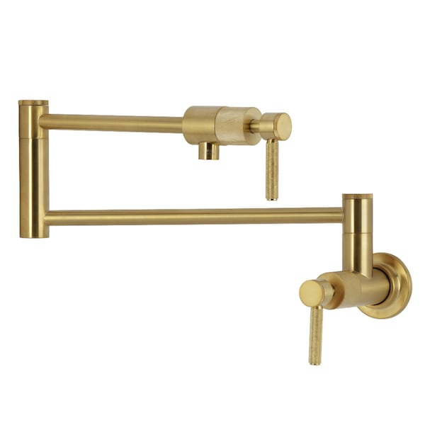 Kingston Brass Wall Mount Pot Filler Faucet with Knurled Handle, Brushed Brass KS4107KNL - main