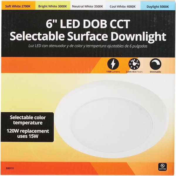Unbranded 6'' Retrofit IC Rated White LED DOB CCT Selectable Surface Mount Downlight 1100 Lm. D236-CCT - main