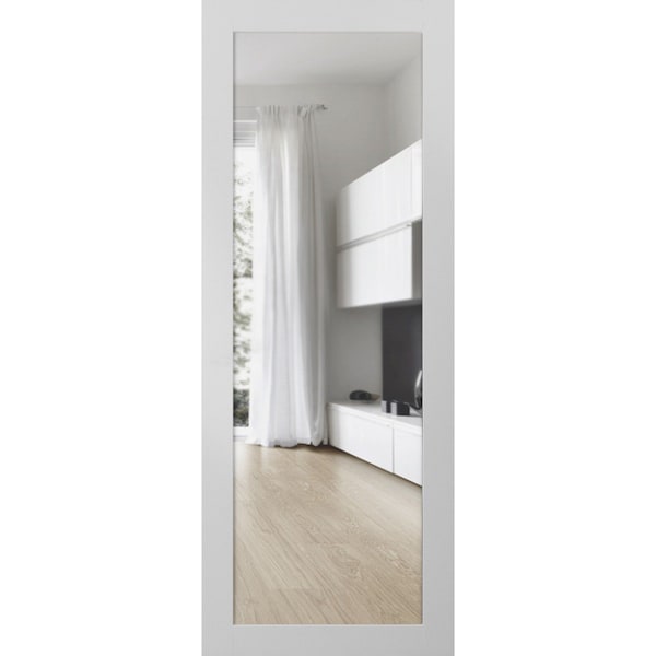 Sartodoors Slab Barn Door Panel Clear Glass, Lucia 2166 White Silk, Sturdy Finished Doors, Pocket Closet Sli LUCIA2166S-WS-36 - main