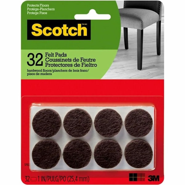 Scotch 3M Scotch Felt Self Adhesive Protective Pad Brown Round 1 in. W 32 pk SP822-NA - main