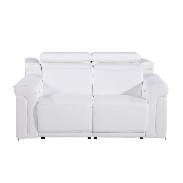 Homeroots 65in White and Black Italian Leather Power Reclining Loveseat 720494 - main