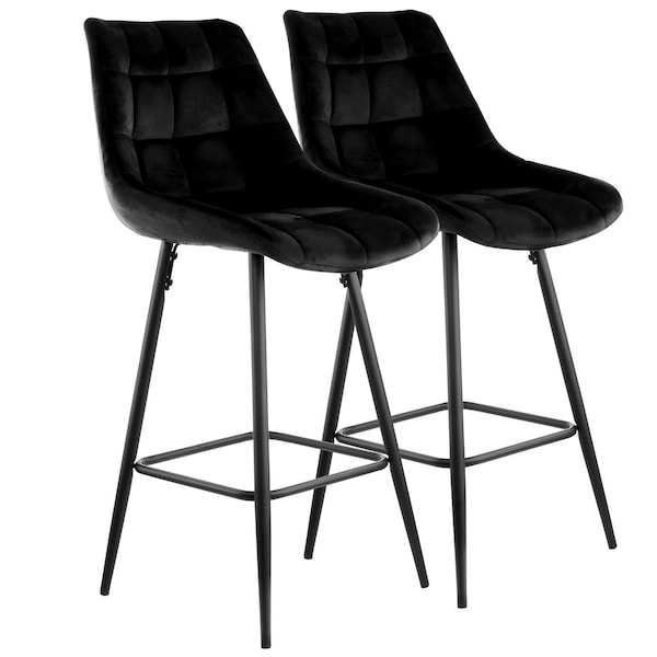 Elama 2 Piece Velvet Tufted Bar Chair in Black with Metal Legs ELM-222-BLK - main