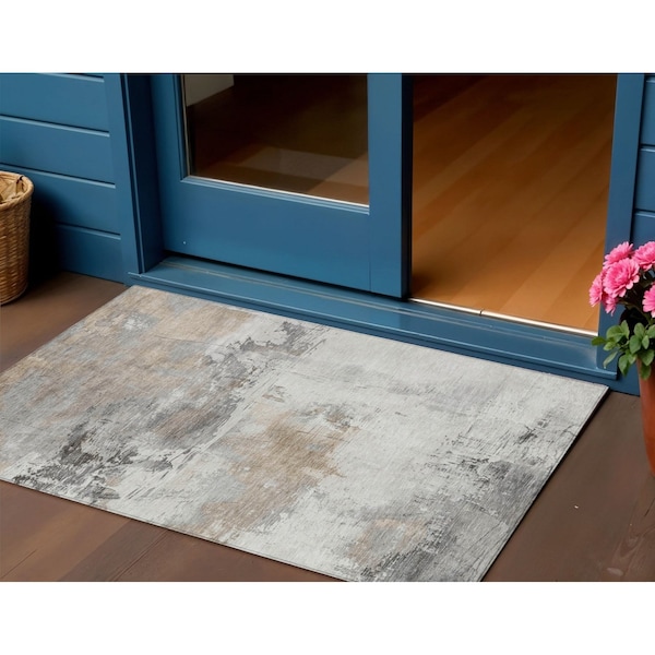 Homeroots 3' X 5' Ivory And Gray Abstract Washable Indoor Outdoor Area Rug 617734 - main
