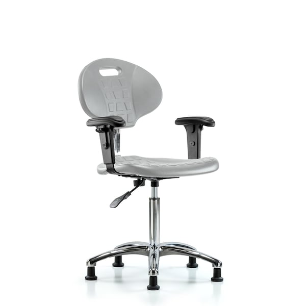 Blue Ridge Ergonomics CL10CleanRoom Chair - Medium Bench Height with Adjustable Arms & Stationary Glides in Gray Poly CLR-TPMBCH-CR-A1-NF-RG-GRY - main