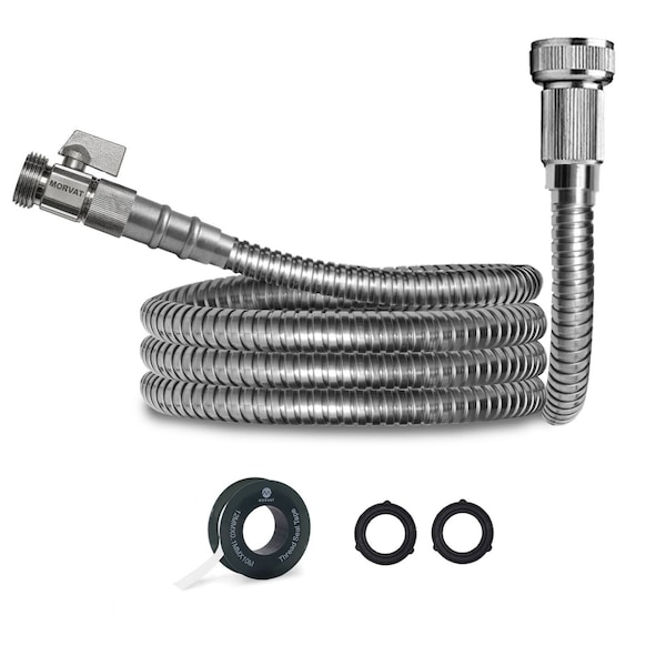 Morvat 1/2" x 100FT Premium Silver Stainless Steel Garden Hose with on/off Valve MOR-SS-HOSE-100-A - main