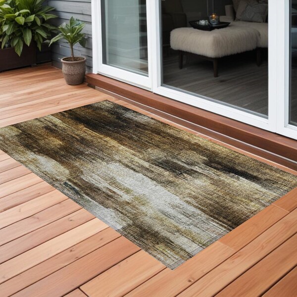 Homeroots 3' X 5' Chocolate Abstract Washable Non Skid Indoor Outdoor Area Rug 563595 - main