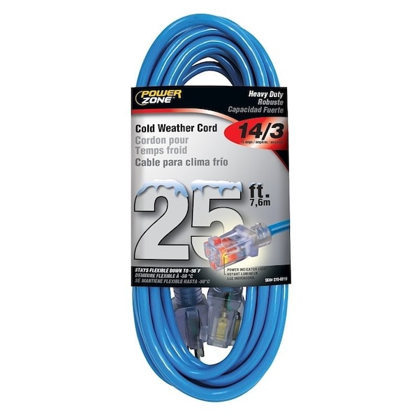 Powerzone Cold Weather Extension Cord, 14 AWG, Outdoor, 5-15R, 5-15P, 25 ft ORCW511725 - main