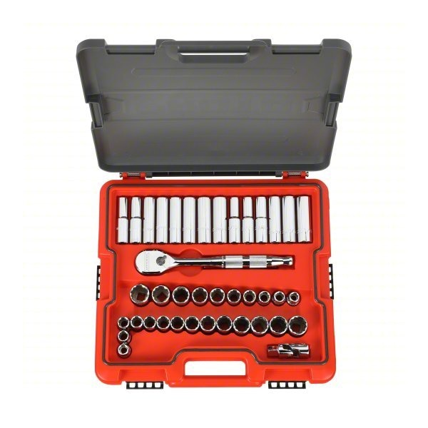 Proto 1/2 in Drive Socket Set Metric, SAE 41 Pieces 7/16 in to 1 in, 12 mm to 20 mm , Chrome J54341AS - main