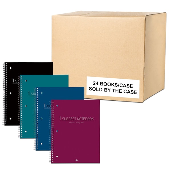 Roaring Spring Case of Wirebound Notebooks, 10.5"x8", 1 Subject, 70 sht, Asstd. Cover Color, College Ruled w/Margin, PK24 10033cs - main