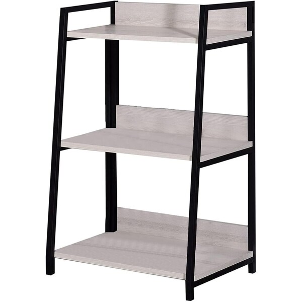 Homeroots 37" Natural and Black Metal Three Tier Ladder Bookcase 486297 - main