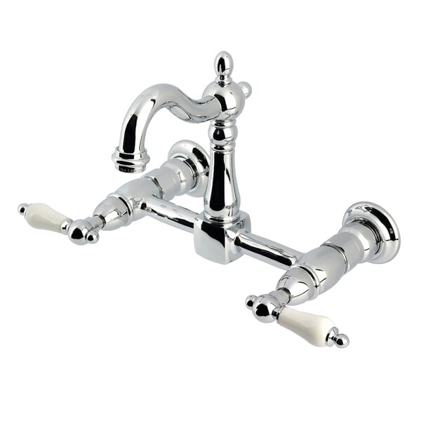 Kingston Brass Two-Handle Wall Mount Bridge Kitchen Faucet, Polished Chrome KS2441PL - main
